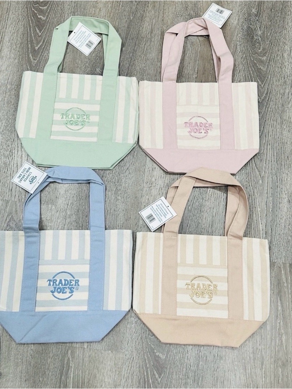 Set of 4 pastel striped Trader Joe bag, NWT